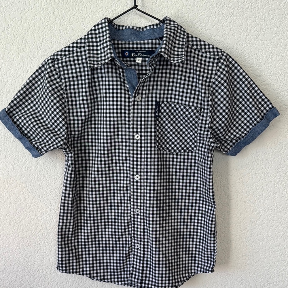 Ben Sherman Kids Black and White Checkered Short Sleeve Shirt